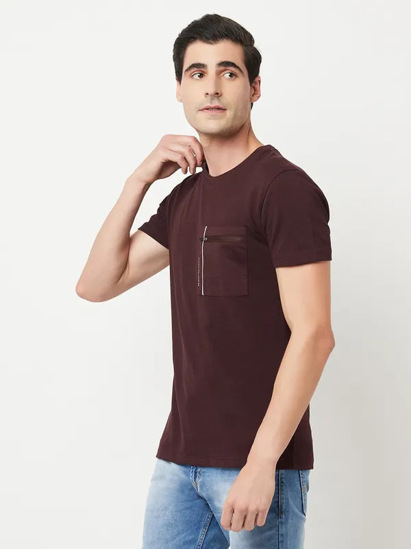 Octave Men Burgundy Cotton T-Shirt