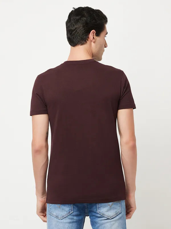Octave Men Burgundy Cotton T-Shirt