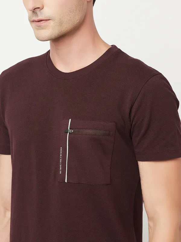 Octave Men Burgundy Cotton T-Shirt