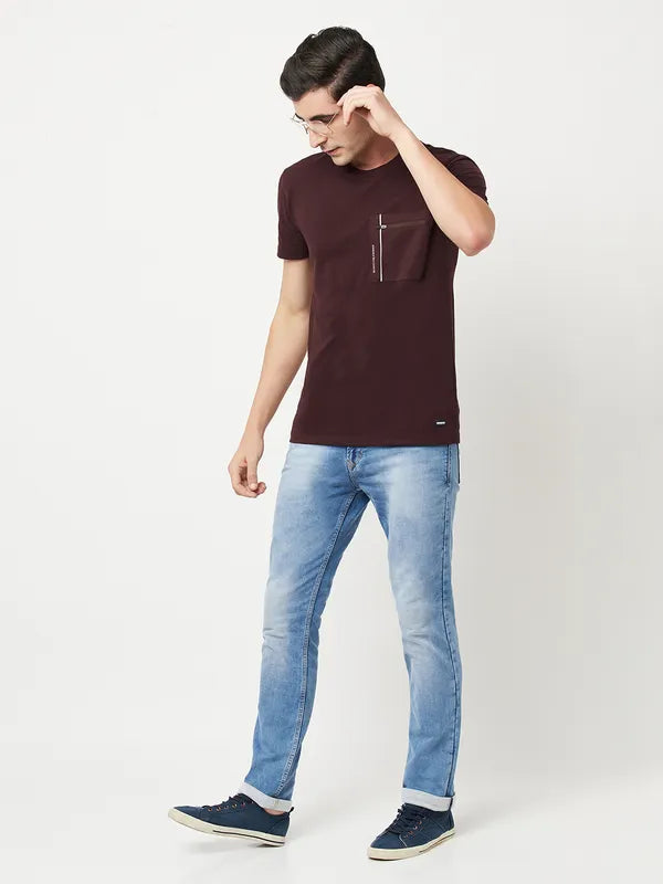 Octave Men Burgundy Cotton T-Shirt