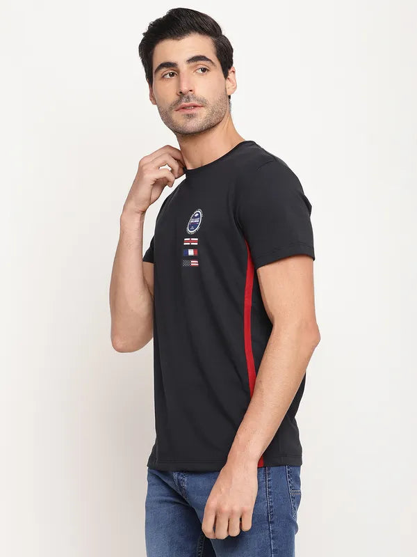 Octave Men Navy Blue Graphic Printed Cotton Regular Fit Applique T-Shirt