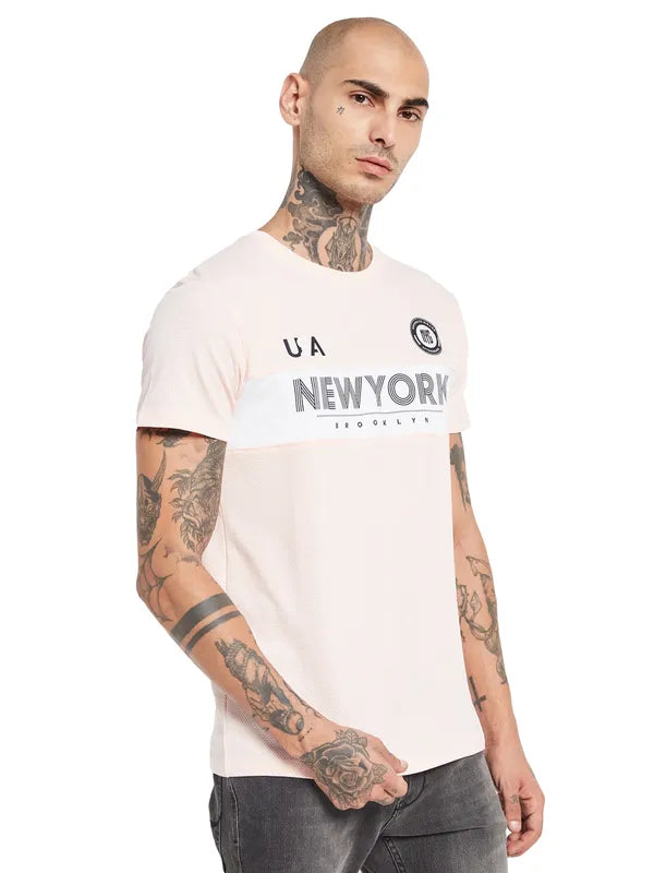 Octave Men Pink Typography Applique T-Shirt