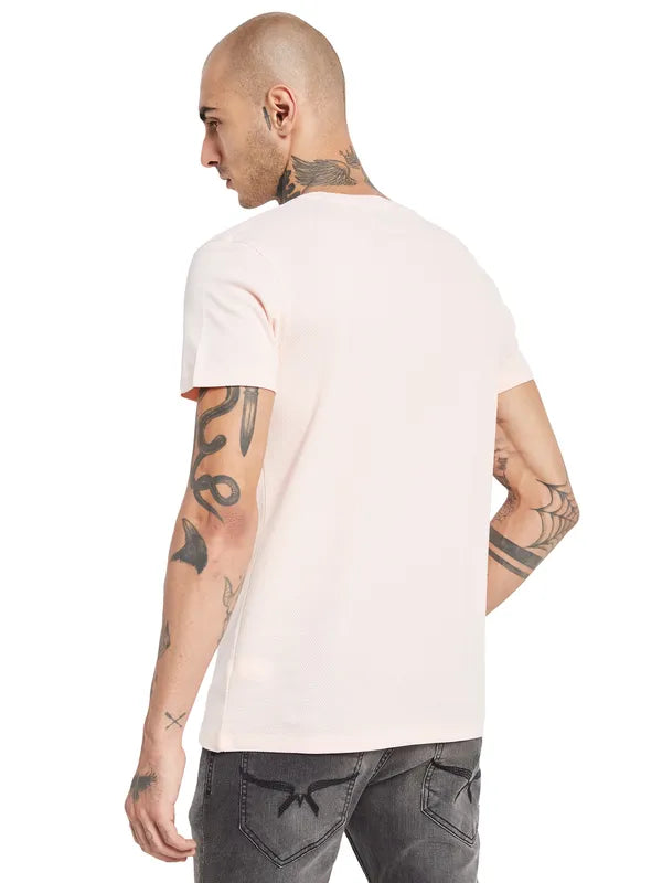 Octave Men Pink Typography Applique T-Shirt
