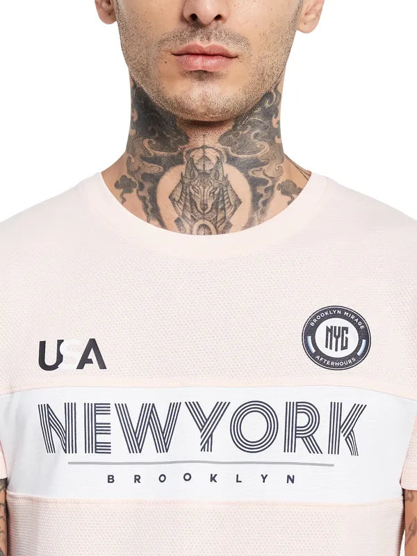 Octave Men Pink Typography Applique T-Shirt
