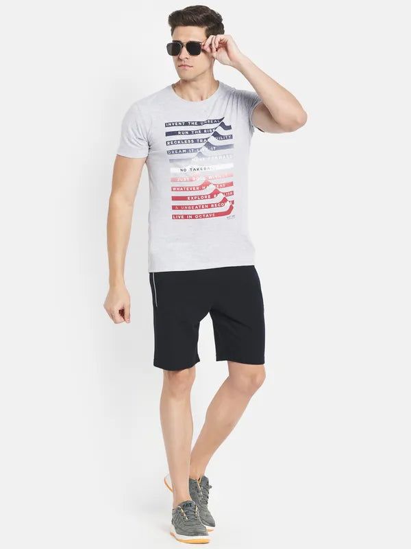 Octave Men Grey Typography Printed Raw Edge T-Shirt