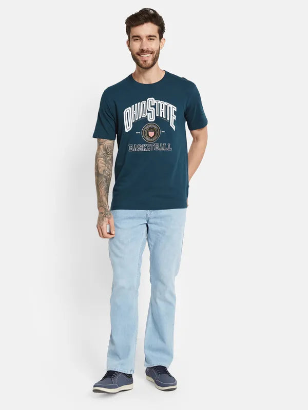 Octave Typography Printed Round Neck Cotton T-Shirt