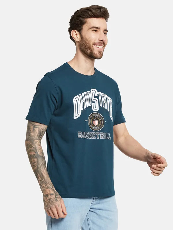 Octave Typography Printed Round Neck Cotton T-Shirt