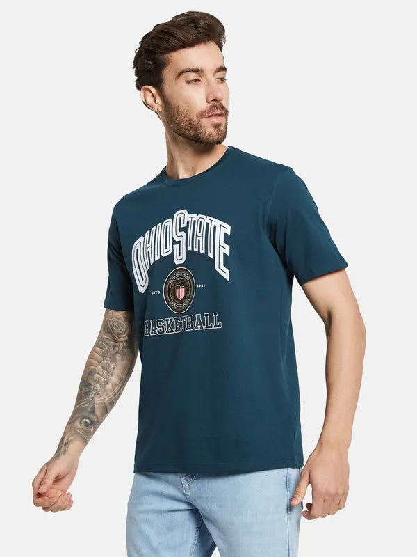 Octave Typography Printed Round Neck Cotton T-Shirt