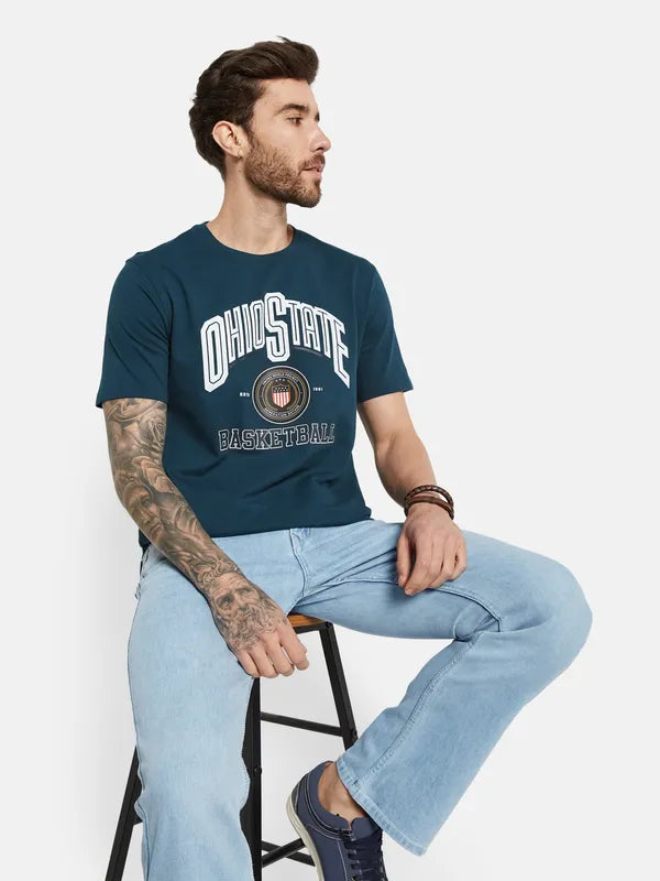 Octave Typography Printed Round Neck Cotton T-Shirt