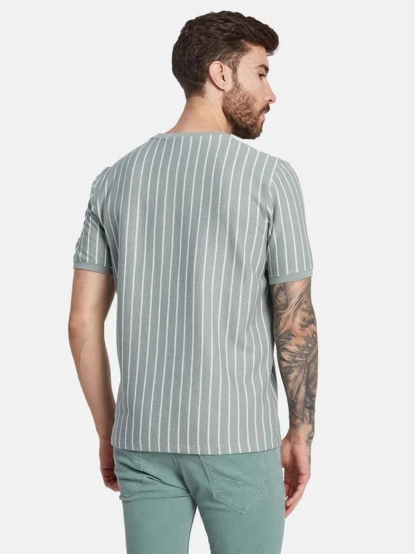 Octave Round Neck Short Sleeves Striped Regular Fit Cotton T-Shirt