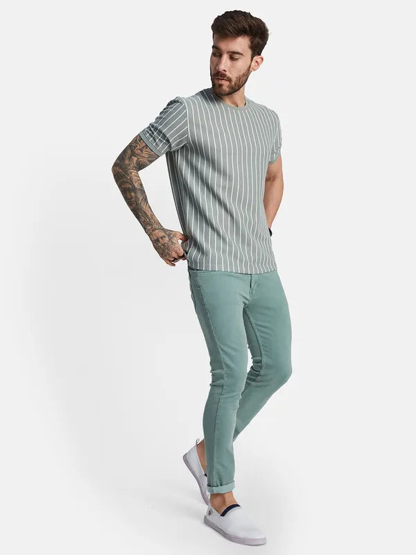 Octave Round Neck Short Sleeves Striped Regular Fit Cotton T-Shirt