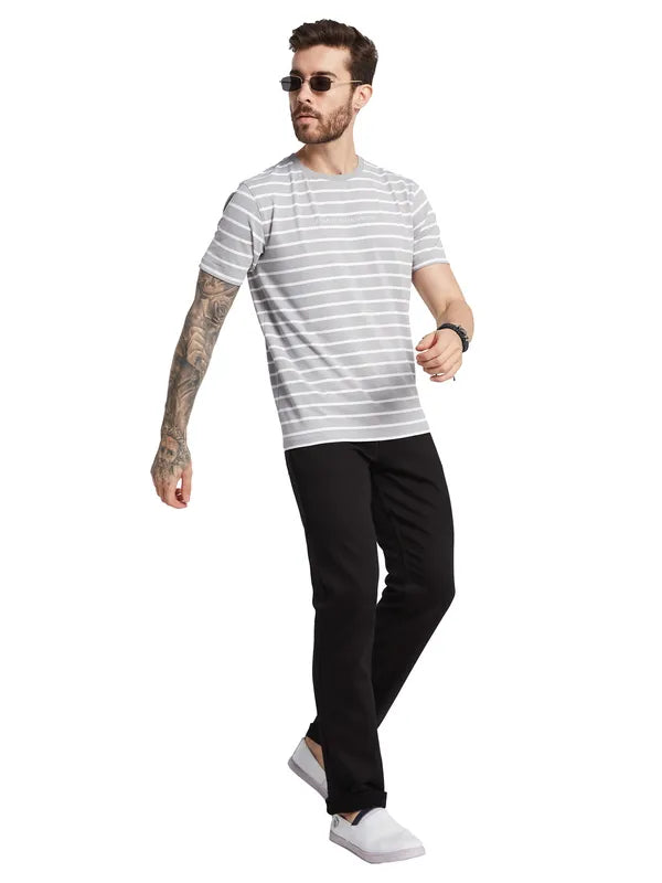 Octave Striped Round Neck Cotton T-Shirt