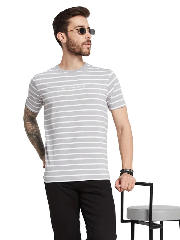 Octave Striped Round Neck Cotton T-Shirt