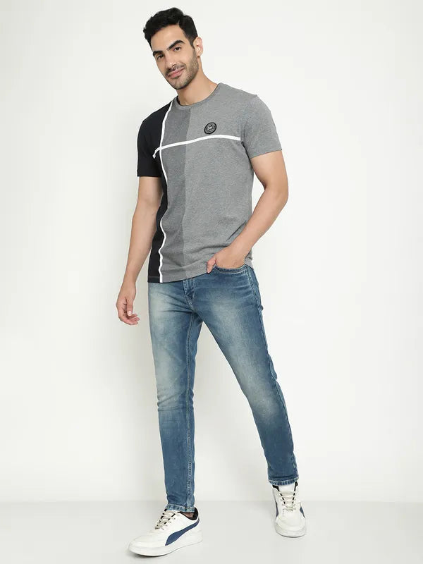 Octave Colourblocked Round Neck Cotton T-Shirt