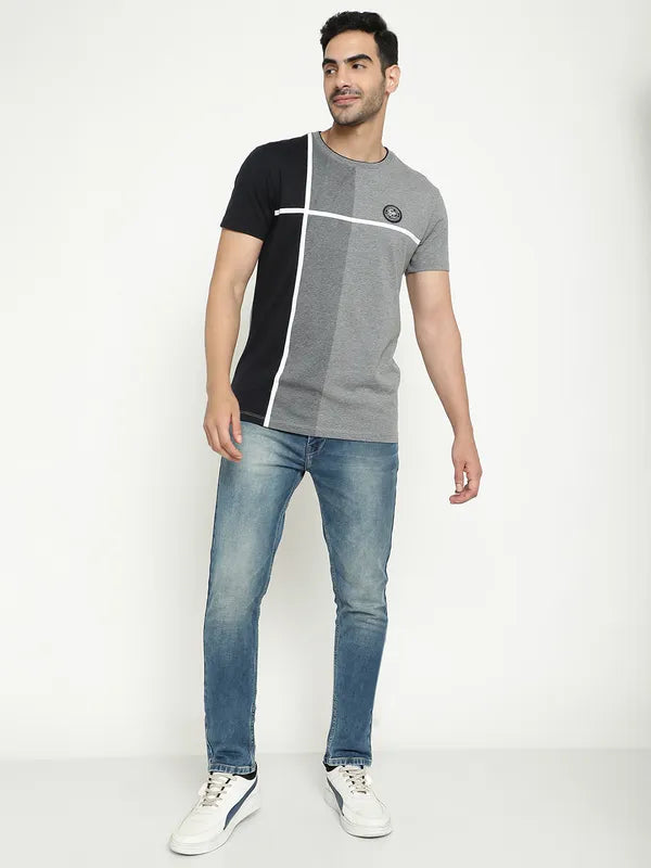 Octave Colourblocked Round Neck Cotton T-Shirt
