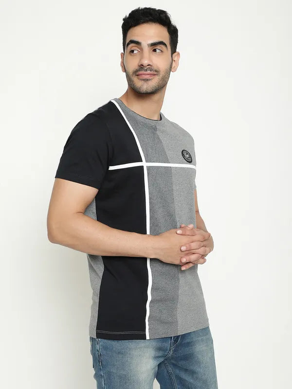 Octave Colourblocked Round Neck Cotton T-Shirt