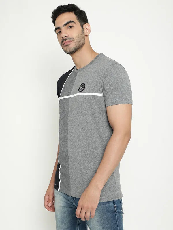 Octave Colourblocked Round Neck Cotton T-Shirt