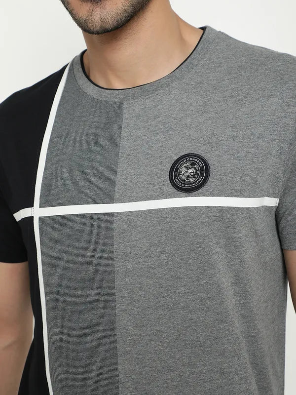 Octave Colourblocked Round Neck Cotton T-Shirt
