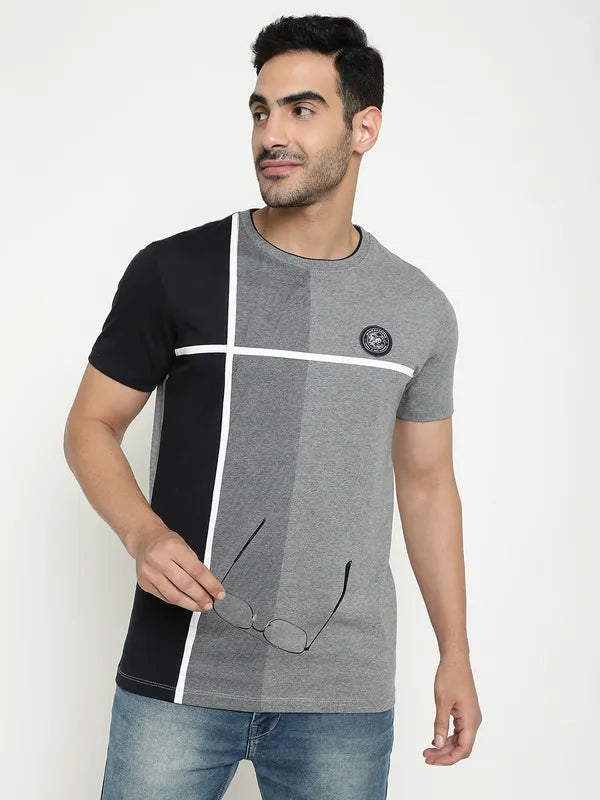Octave Colourblocked Round Neck Cotton T-Shirt