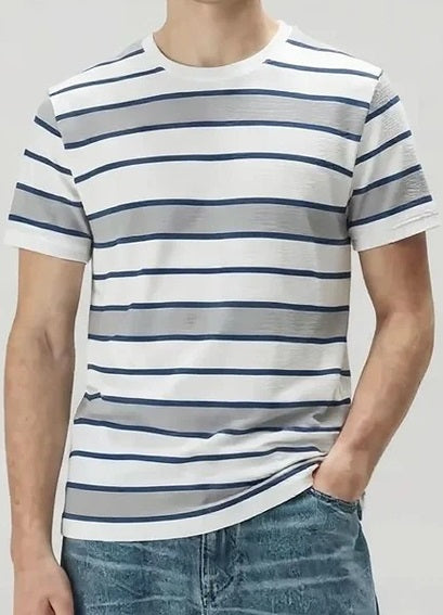 Men Denim Striped Round Neck T-shirt