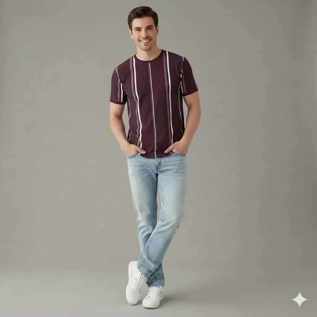 Men Striped Round Neck T-shirt