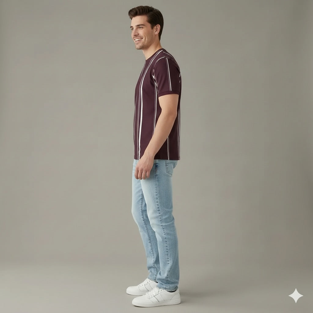 Men Striped Round Neck T-shirt