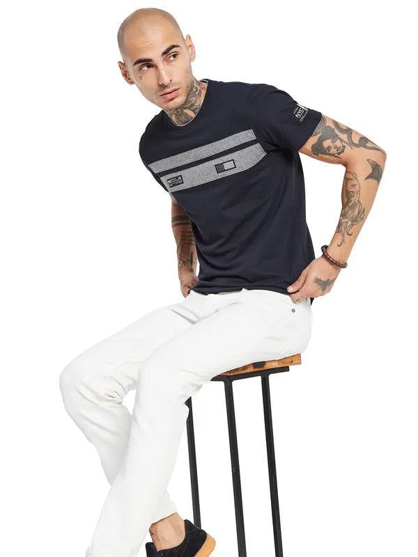 Octave Round Neck Applique Cotton T-Shirt