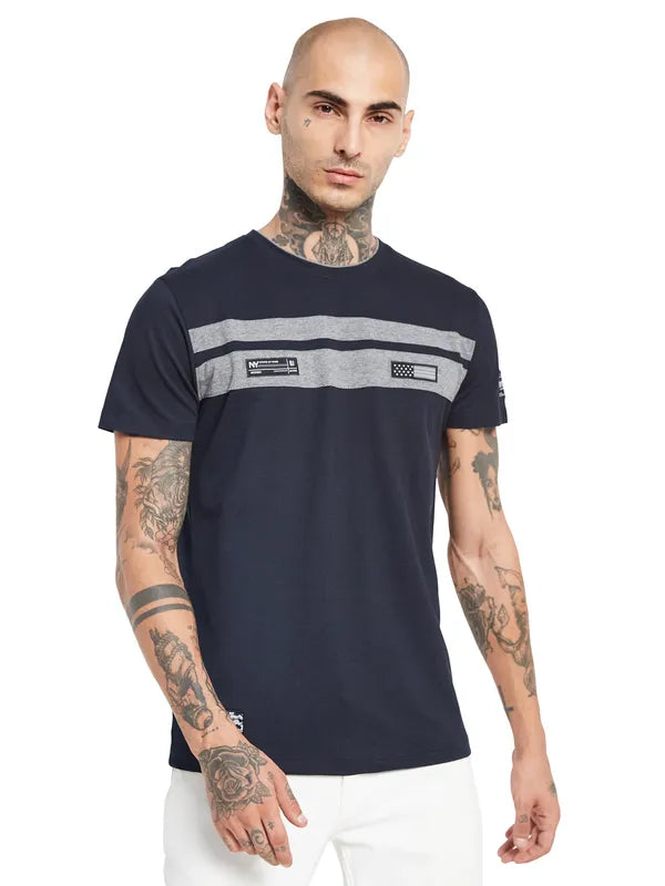 Octave Round Neck Applique Cotton T-Shirt