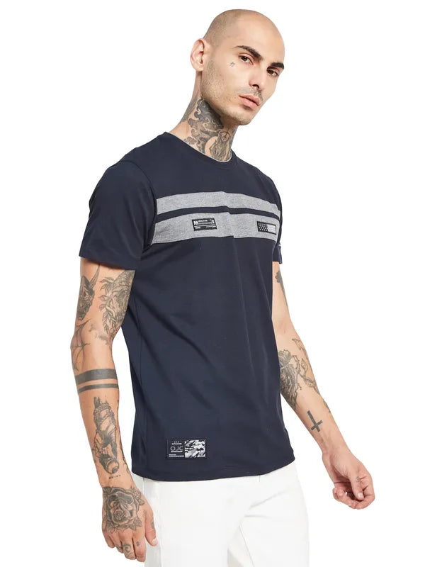 Octave Round Neck Applique Cotton T-Shirt