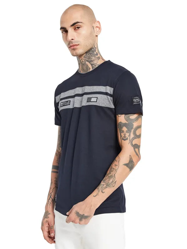 Octave Round Neck Applique Cotton T-Shirt