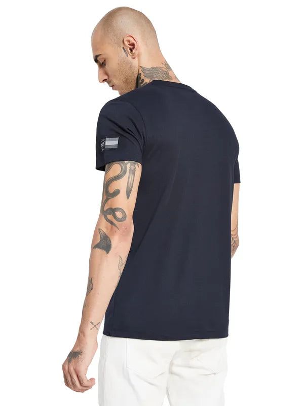 Octave Round Neck Applique Cotton T-Shirt