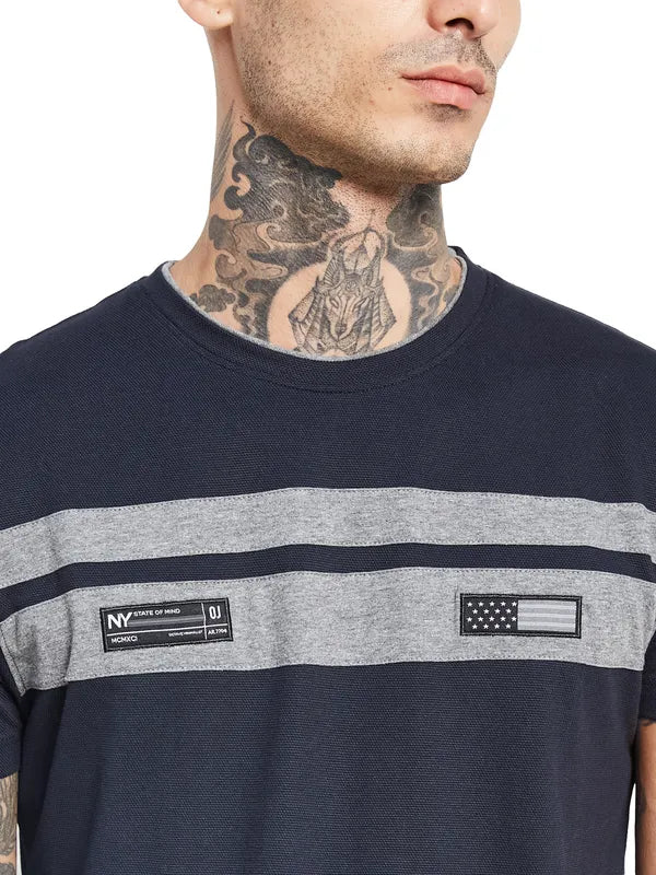 Octave Round Neck Applique Cotton T-Shirt