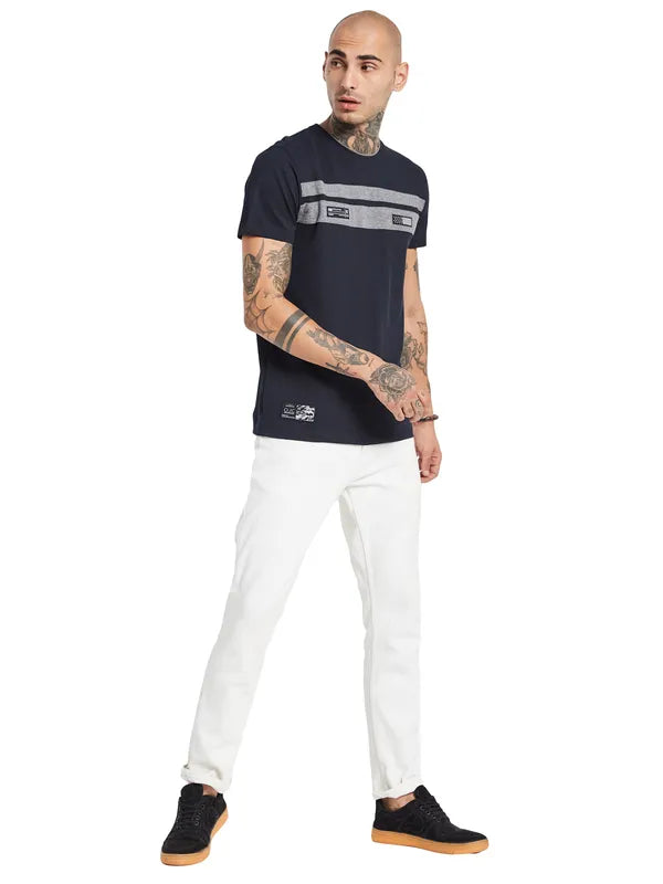 Octave Round Neck Applique Cotton T-Shirt