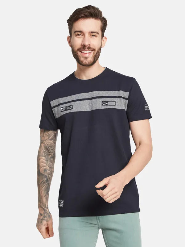 Octave Round Neck Short Sleeves Striped Regular Fit Cotton T-Shirt
