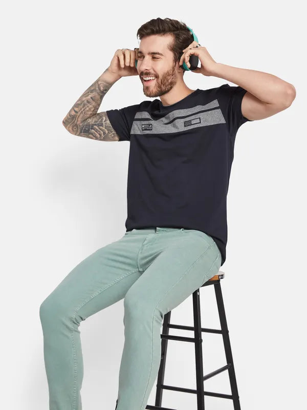 Octave Round Neck Short Sleeves Striped Regular Fit Cotton T-Shirt