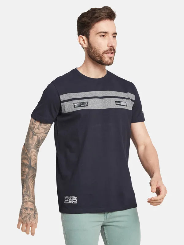 Octave Round Neck Short Sleeves Striped Regular Fit Cotton T-Shirt