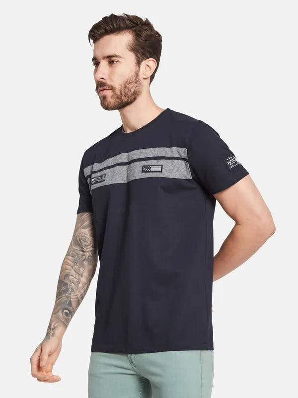Octave Round Neck Short Sleeves Striped Regular Fit Cotton T-Shirt