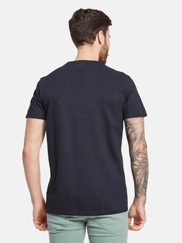 Octave Round Neck Short Sleeves Striped Regular Fit Cotton T-Shirt