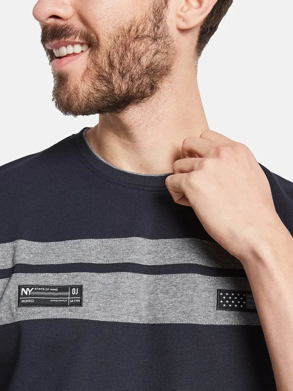 Octave Round Neck Short Sleeves Striped Regular Fit Cotton T-Shirt
