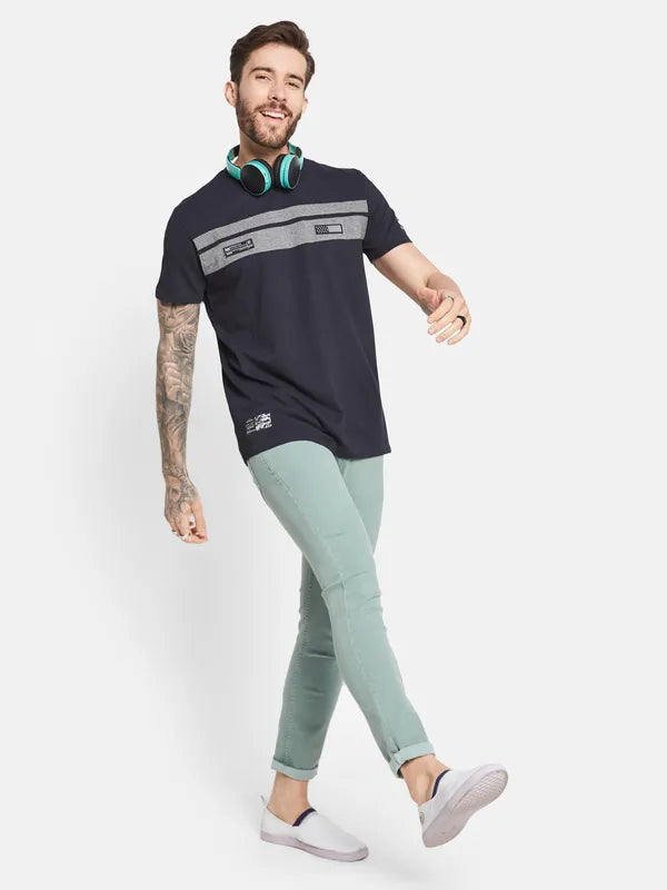 Octave Round Neck Short Sleeves Striped Regular Fit Cotton T-Shirt