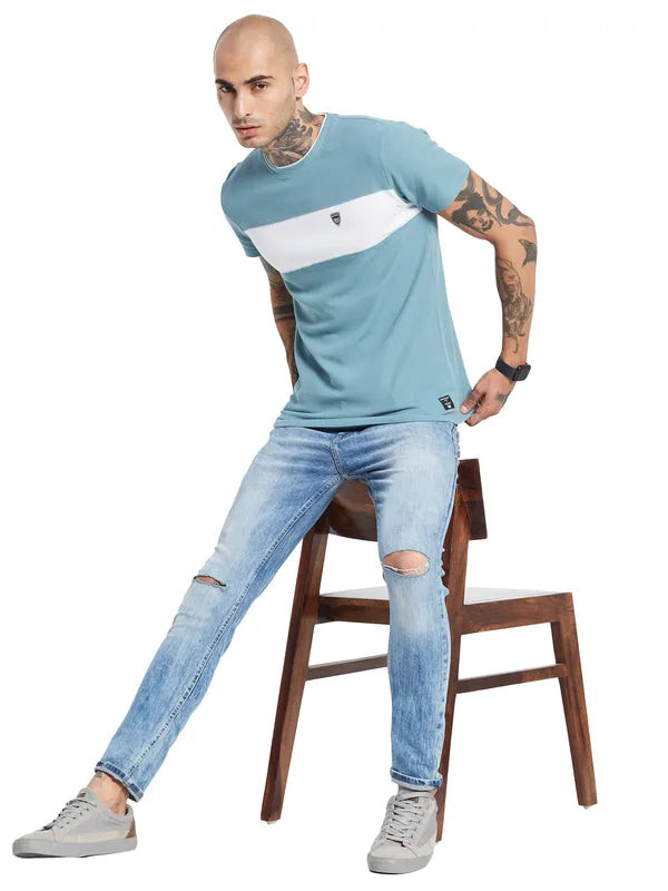 Octave Colorblocked Round Neck Cotton T-Shirt