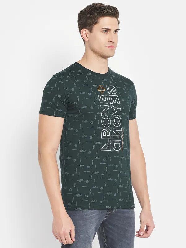 Octave Men Green Typography Printed Raw Edge T-Shirt
