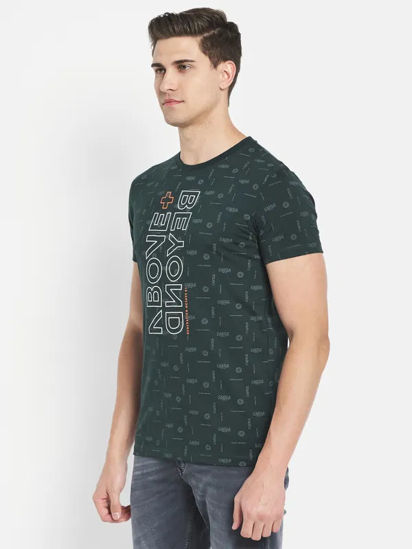 Octave Men Green Typography Printed Raw Edge T-Shirt