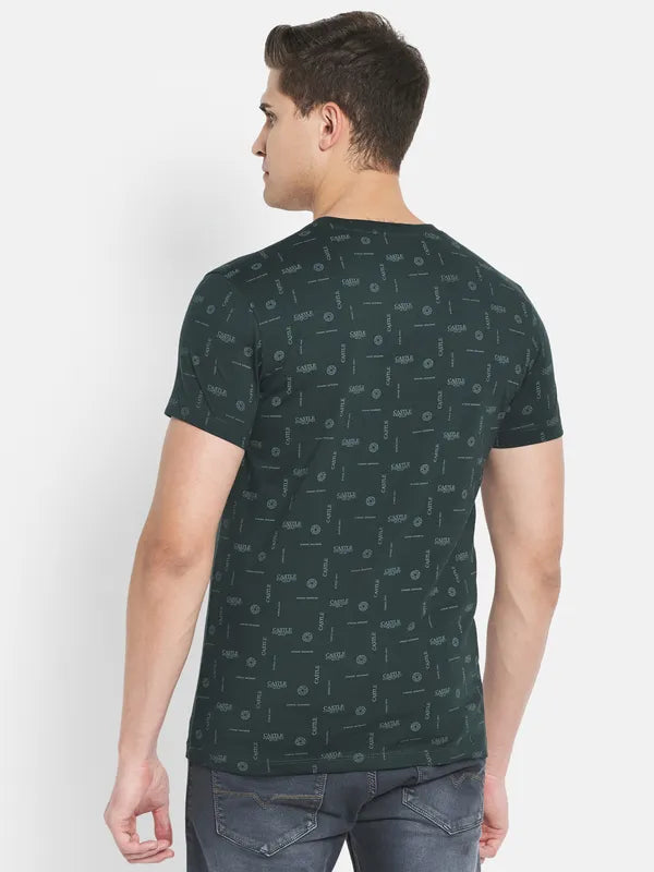 Octave Men Green Typography Printed Raw Edge T-Shirt