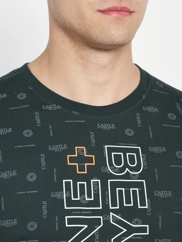 Octave Men Green Typography Printed Raw Edge T-Shirt