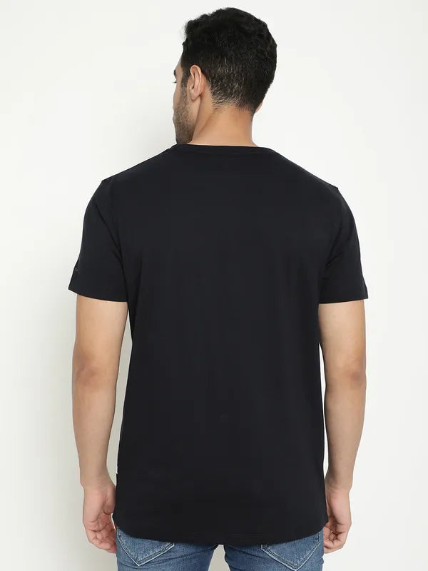 Octave Round Neck Checked Cotton T-Shirt