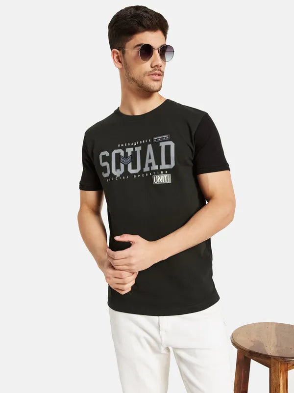 Typographic Print T-Shirt With Contrast Sleeves
