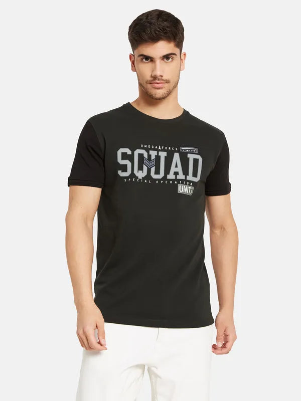 Typographic Print T-Shirt With Contrast Sleeves