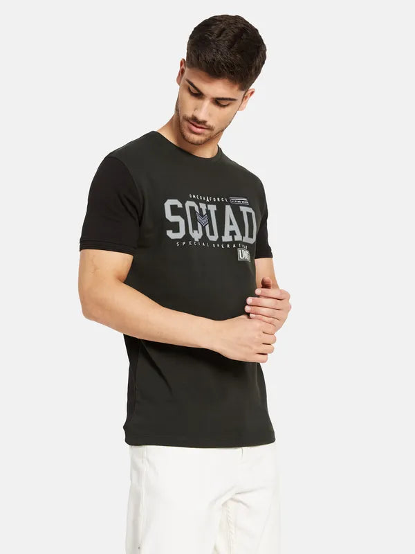 Typographic Print T-Shirt With Contrast Sleeves
