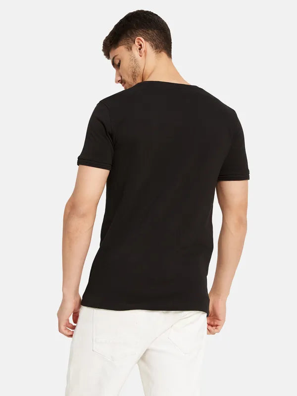 Typographic Print T-Shirt With Contrast Sleeves